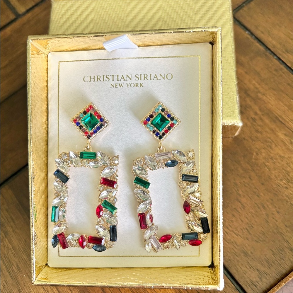 Christian Siriano multi-colored crystal earrings